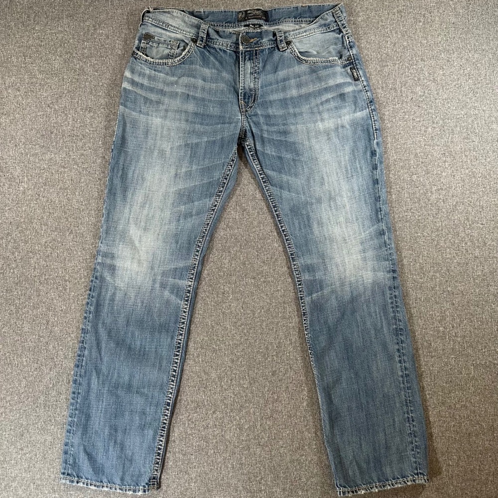 Silver Jeans Co Allan Mens 38x34 Blue Denim Classic Fit Straight Leg Pants